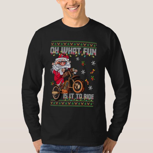 Oh What Fun Is It To Ride Santa Riding Motorbike 1 Tシャツ (正面)