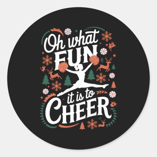 Oh What Fun It Is To Cheer Ugly Cheerleading Xmas ラウンドシール (正面)