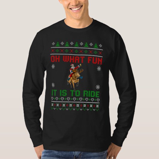 Oh What Fun It Is To Ride Deer Beer Santa Christma Tシャツ (正面)