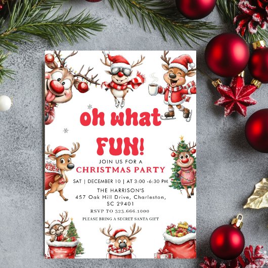Oh What Fun,Kind Funny Quirky Christmas Reindeer 招待状