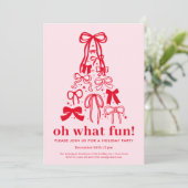 Oh What Fun Modern Pink Red Holiday Party 招待状 (スタンド正面)