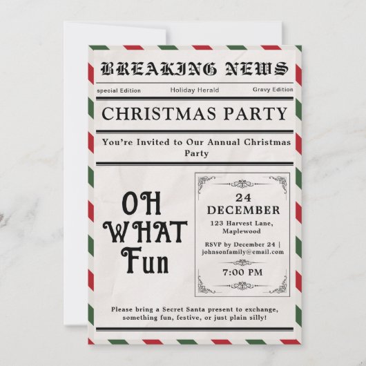 Oh What Fun Newspaper Christmas Party 招待状 (正面)