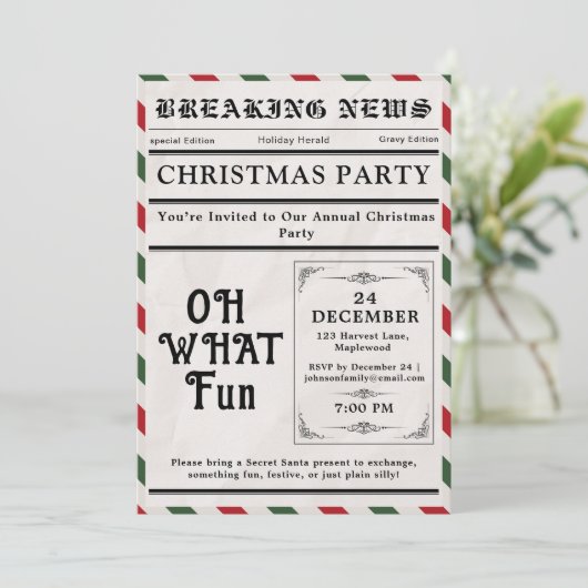 Oh What Fun Newspaper Christmas Party 招待状 (スタンド正面)