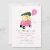 Oh What Fun Pink Car Girl 1st Birthday Invitation 招待状 (正面)