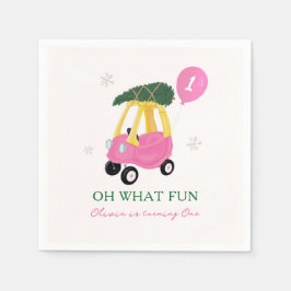 Oh What Fun Pink Christmas Car 1st Birthday Party  スタンダードカクテルナプキン