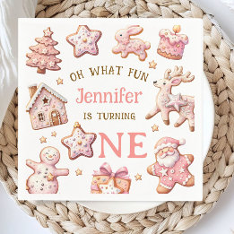 Oh What Fun Pink Cookies Christmas 1st Birthday スタンダードカクテルナプキン