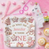 Oh What Fun Pink Cookies Christmas 1st Birthday ペーパープレート (パーティー)