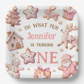 Oh What Fun Pink Cookies Christmas 1st Birthday ペーパープレート (正面)