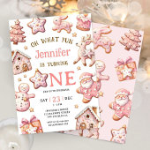 Oh What Fun Pink Cookies Christmas 1st Birthday 招待状