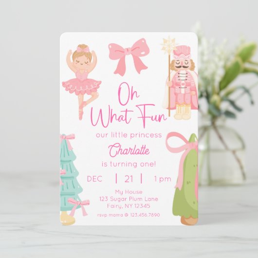 Oh What Fun Pink Nutcracker Birthday 招待状 (スタンド正面)