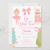 Oh What Fun Pink Nutcracker Birthday 招待状 (正面)