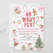 Oh What Fun Pink Santa Christmas 1st Birthday 招待状 (正面)