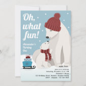 Oh What Fun Polar Bear Boy's 1st Birthday 招待状 (正面)