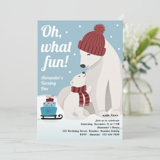 Oh What Fun Polar Bear Boy's 1st Birthday 招待状 (スタンド正面)
