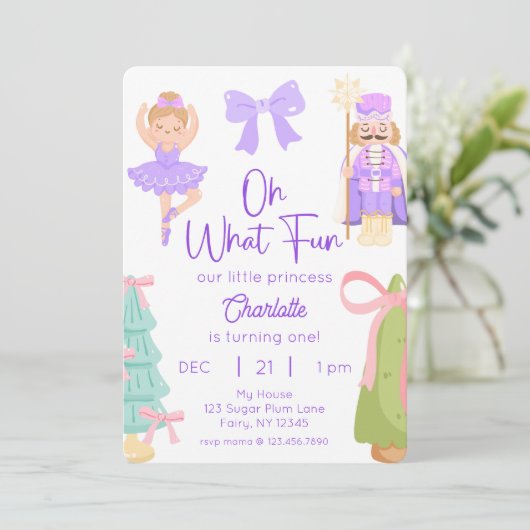 Oh What Fun Purple Nutcracker Birthday 招待状 (スタンド正面)