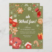 Oh What Fun Red& Green Christmas Holiday Birthday 招待状 (正面/裏面)