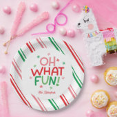 Oh What Fun Red Green Pink Christmas Paper Plate ペーパープレート (パーティー)