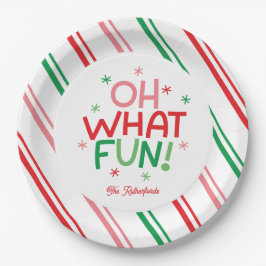 Oh What Fun Red Green Pink Christmas Paper Plate ペーパープレート