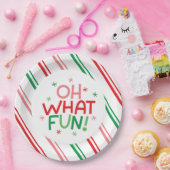 Oh What Fun Red Green Pink Christmas Paper Plate ペーパープレート (パーティー)