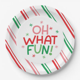 Oh What Fun Red Green Pink Christmas Paper Plate ペーパープレート