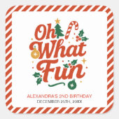 Oh What Fun Retro Christmas Birthday スクエアシール (正面)