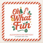 Oh What Fun Retro Christmas Birthday  スクエアペーパーコースター (正面)