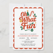 Oh What Fun Retro Christmas Birthday  招待状 (正面)