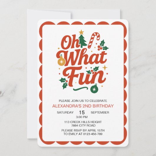 Oh What Fun Retro Christmas Birthday  招待状 (正面)