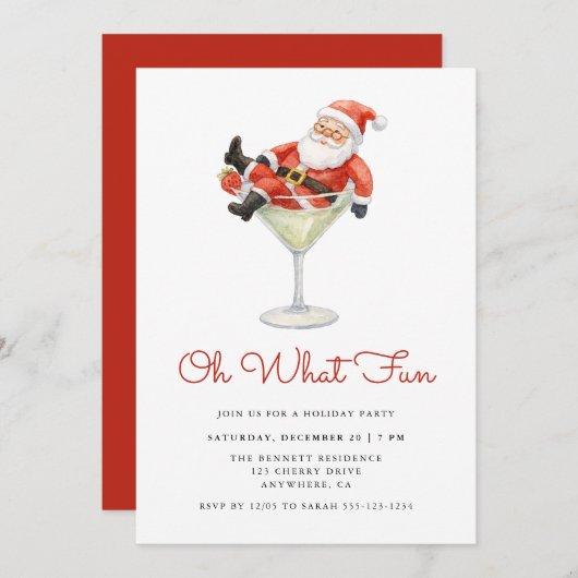 Oh What Fun Santa Modern Christmas Party 招待状 (正面/裏面)