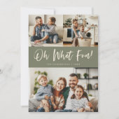 Oh What Fun Script Christmas Photo Sage Green シーズンカード (正面)