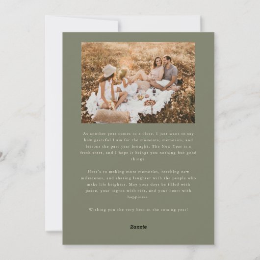 Oh What Fun Script Christmas Photo Sage Green シーズンカード (裏面)