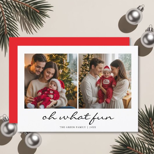 Oh What Fun Script Family Christmas Holiday card シーズンカード
