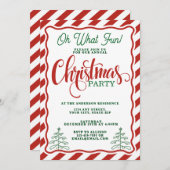 Oh What Fun Striped Whimsical Christmas Party 招待状 (正面/裏面)