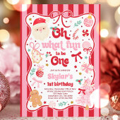 Oh What Fun To Be One Christmas Bow 1st Birthday 招待状