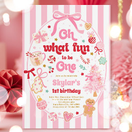 Oh What Fun To Be One Christmas Bow 1st Birthday 招待状