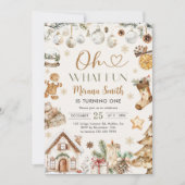 Oh What Fun Watercolor Christmas 1st Birthday 招待状 (正面)