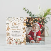 Oh What Fun Watercolor Christmas 1st Birthday 招待状 (スタンド正面)