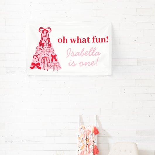 Oh What Fun Winter Bow Girl Birthday Party 横断幕 (インサイチュ)