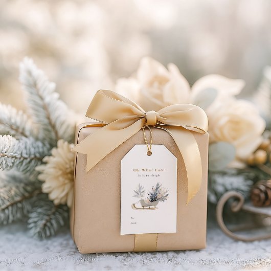 Oh What Fun Winter Sleigh Floral Christmas ギフトタグ