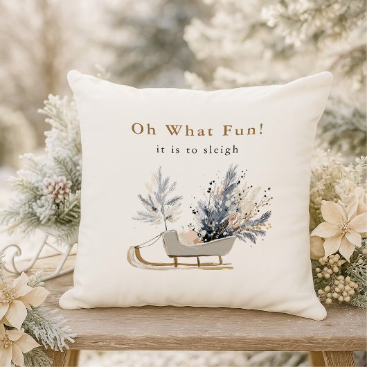 Oh What Fun Winter Sleigh Floral Photo Christmas クッション
