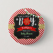 "Oh What Joy, It's A Boy!" クリスマスベビーシャワー 缶バッジ (正面)