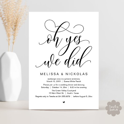 「Oh Yes, We Did」ロマンティックな結婚式 エロープメントパーティー 招待状
