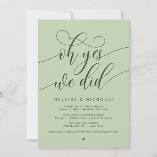 Oh Yes We Did Modern Script Elopement Announcement 招待状 (正面)