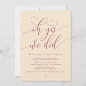 Oh Yes We Did Modern Script Elopement Announcement 招待状 (正面)