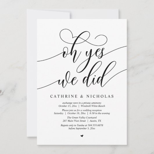 Oh Yes, We Did, Modern Script Wedding Reception 招待状 (正面)