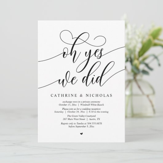 Oh Yes, We Did, Modern Script Wedding Reception 招待状 (スタンド正面)