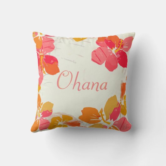 Ohanaハワイ家族のハイビスカスの装飾用クッション クッション (裏面)