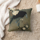 Ohara Kosonのヴィンテージによるカラスそして花 クッション (ブランケット)