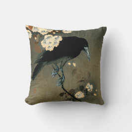 Ohara Kosonのヴィンテージによるカラスそして花 クッション