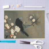 Ohara Kosonのヴィンテージによるカラスそして花 薄葉紙 (クラフト)